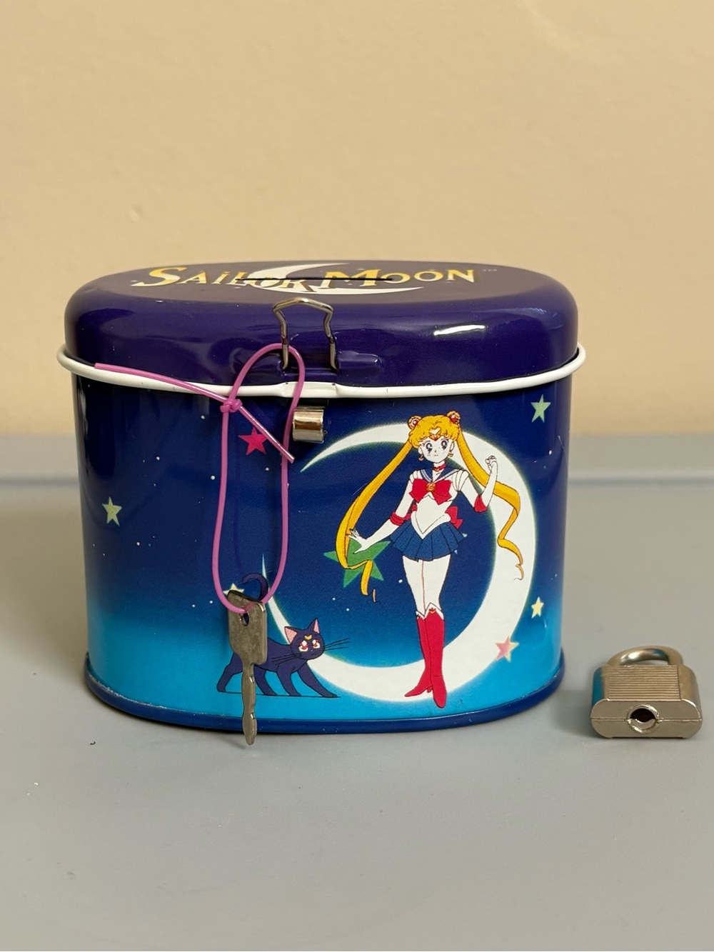 Vintage 1998 Sailor Moon and Luna Tin Coin Box Piggy Bank